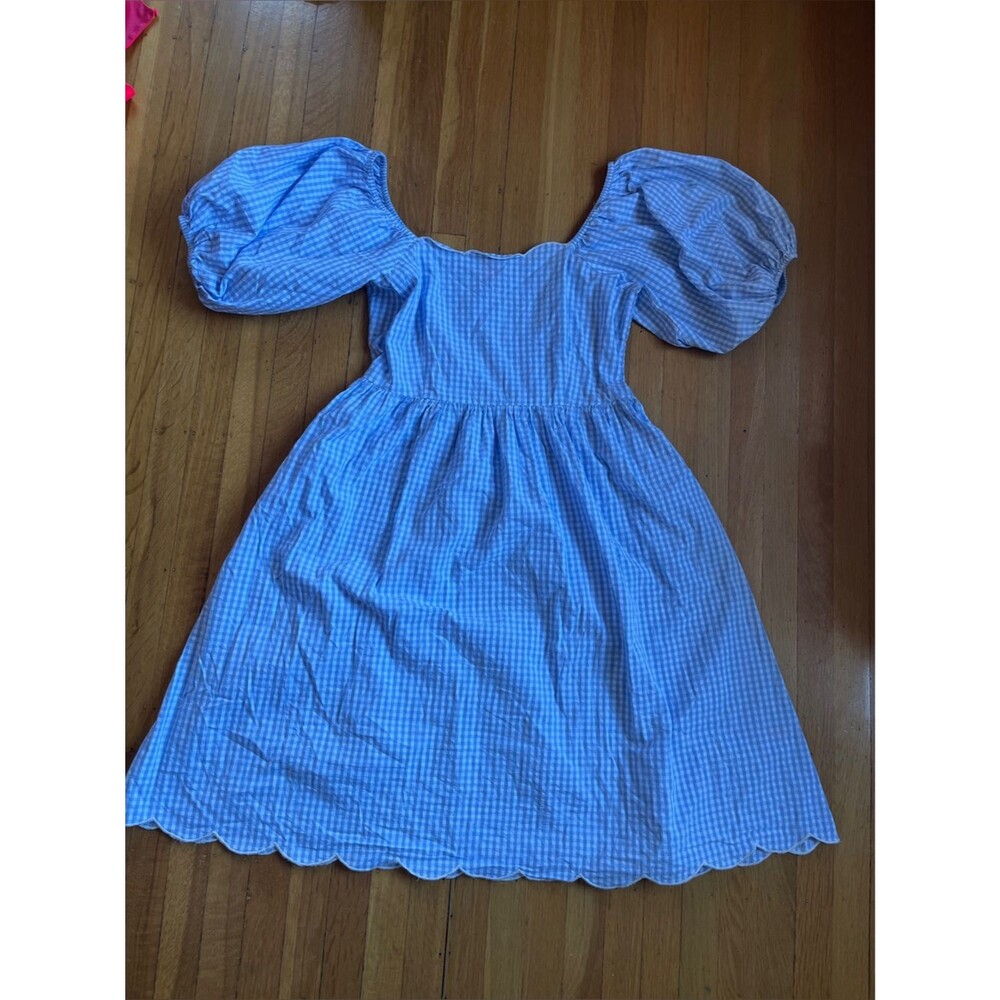 Tiny Tassel gingham puff sleeve scalloped Dorothy wizard of oz cosplay L dress